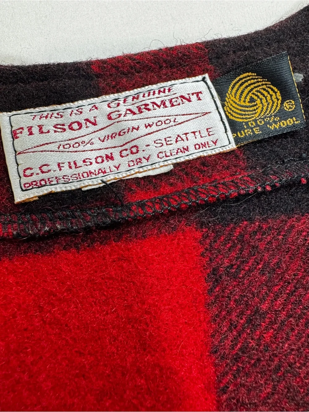 Vintage CC Filson Vest Mens Size 44 Red Mackinaw Wool Buffalo Plaid 80’s